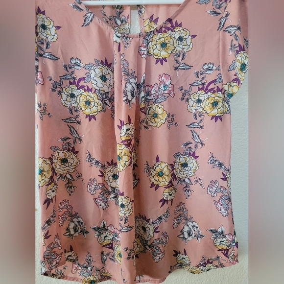 Papermoon Pink and Yellow Floral Blouse With Keyhole Back Size Large - Picture 4 of 14